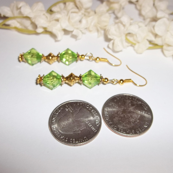 Green and Gold Beaded Earrings Long Set NWT 5043 - Picture 5 of 8